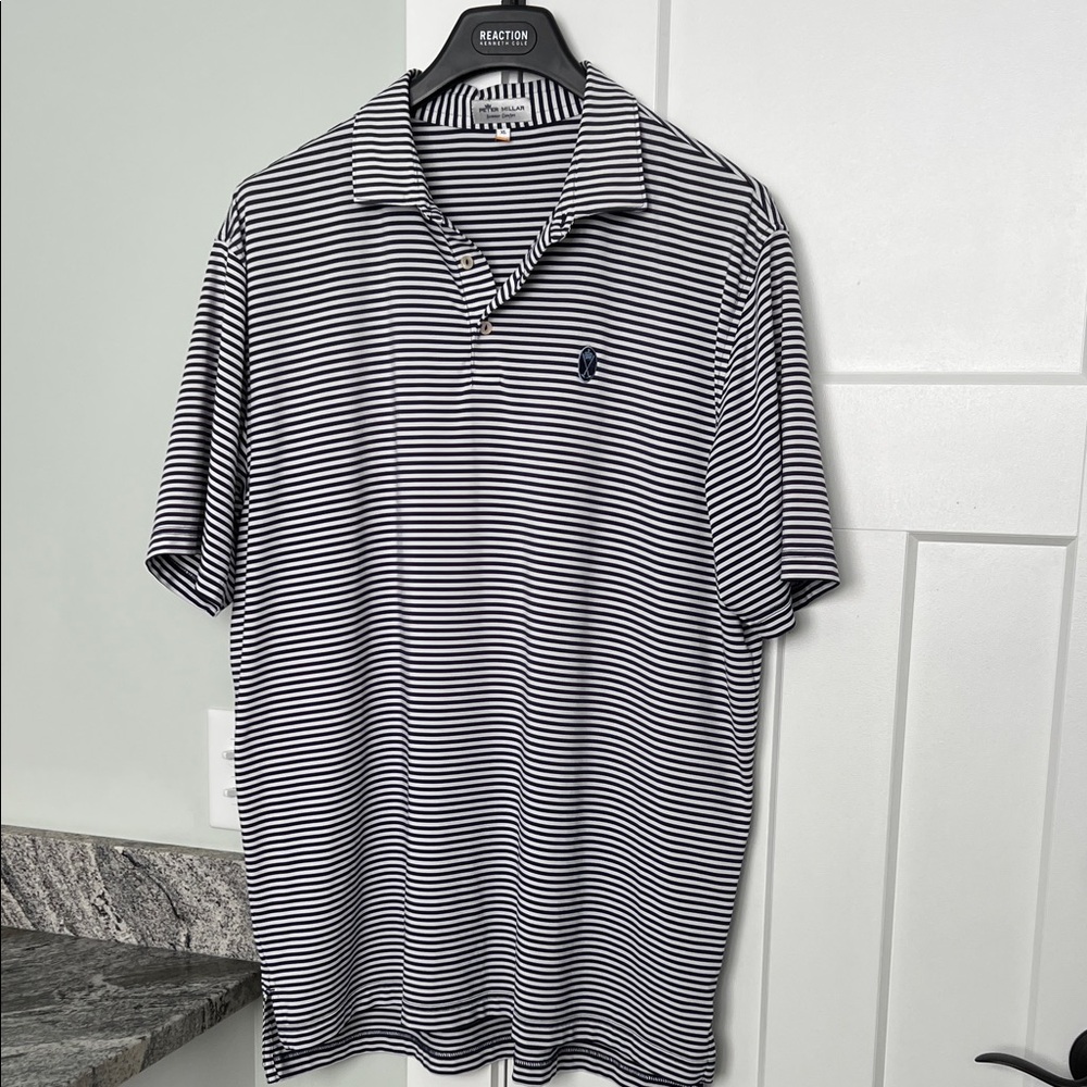 Peter Millar Blue and White Striped Polo Shirt